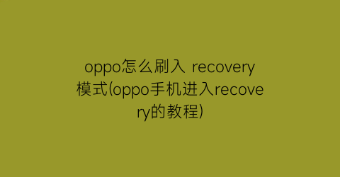 “oppo怎么刷入recovery模式(oppo手机进入recovery的教程)